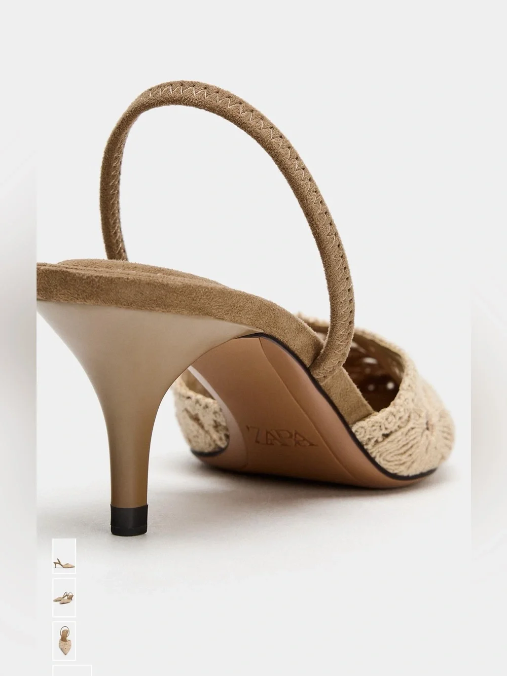 Zara Cream Embroidered Pointed Slingback Heels - Picture 5 of 5